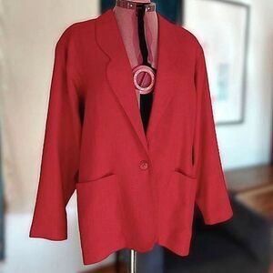 Vtg 80s red oversized one button woven spring blazer